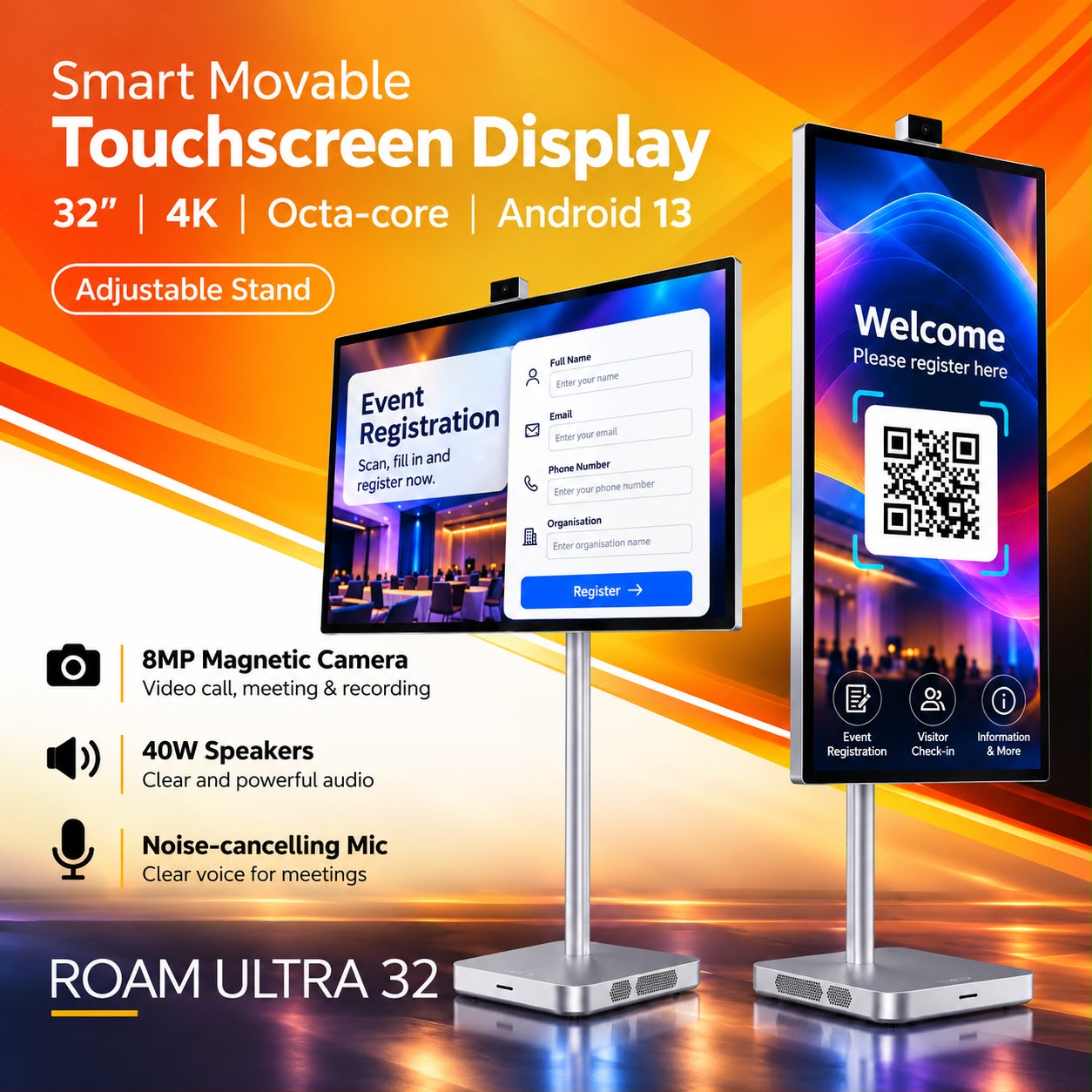 ROAM ULTRA 32” Smart Movable Touchscreen Display